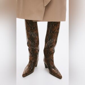H&M Women Heeled Brown Animal Print Knee High Boots Snake Size 7